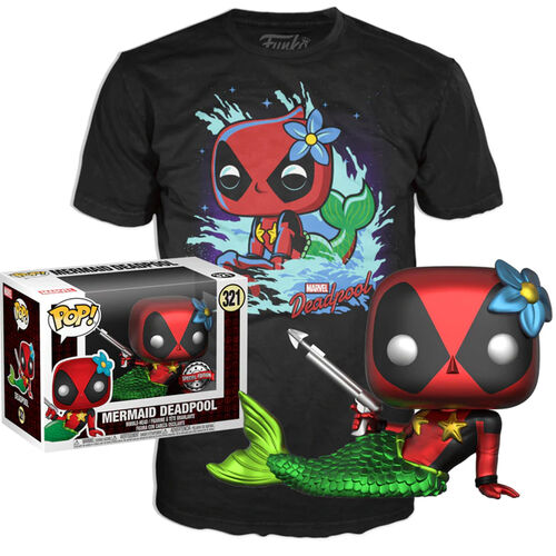 Funko Pop ! Mermaid Deadpool (321) Special Edition Con T-Shirt L Vinyl Figure