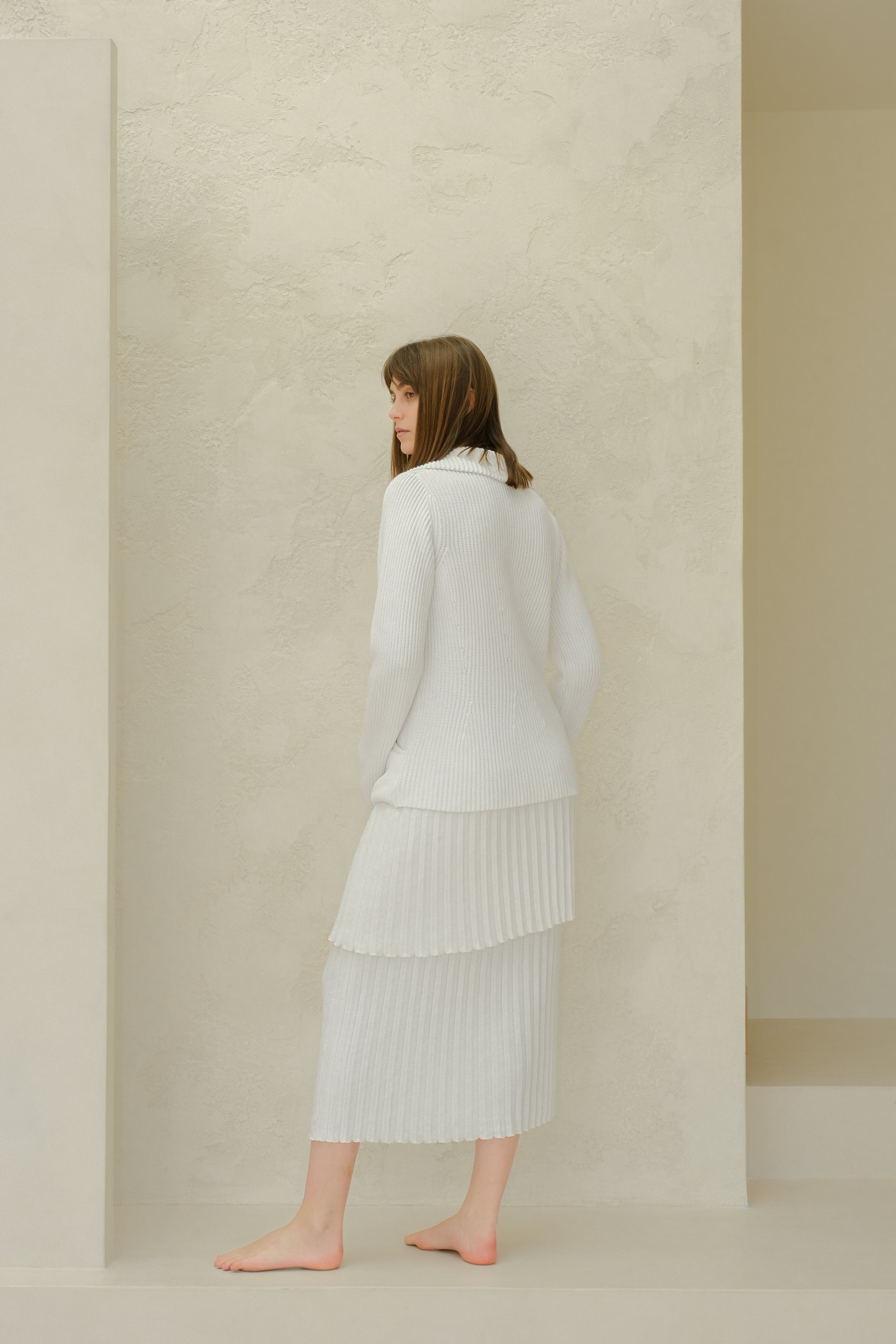 Fine Cotton Plissé Long Skirt (3D-Knit)