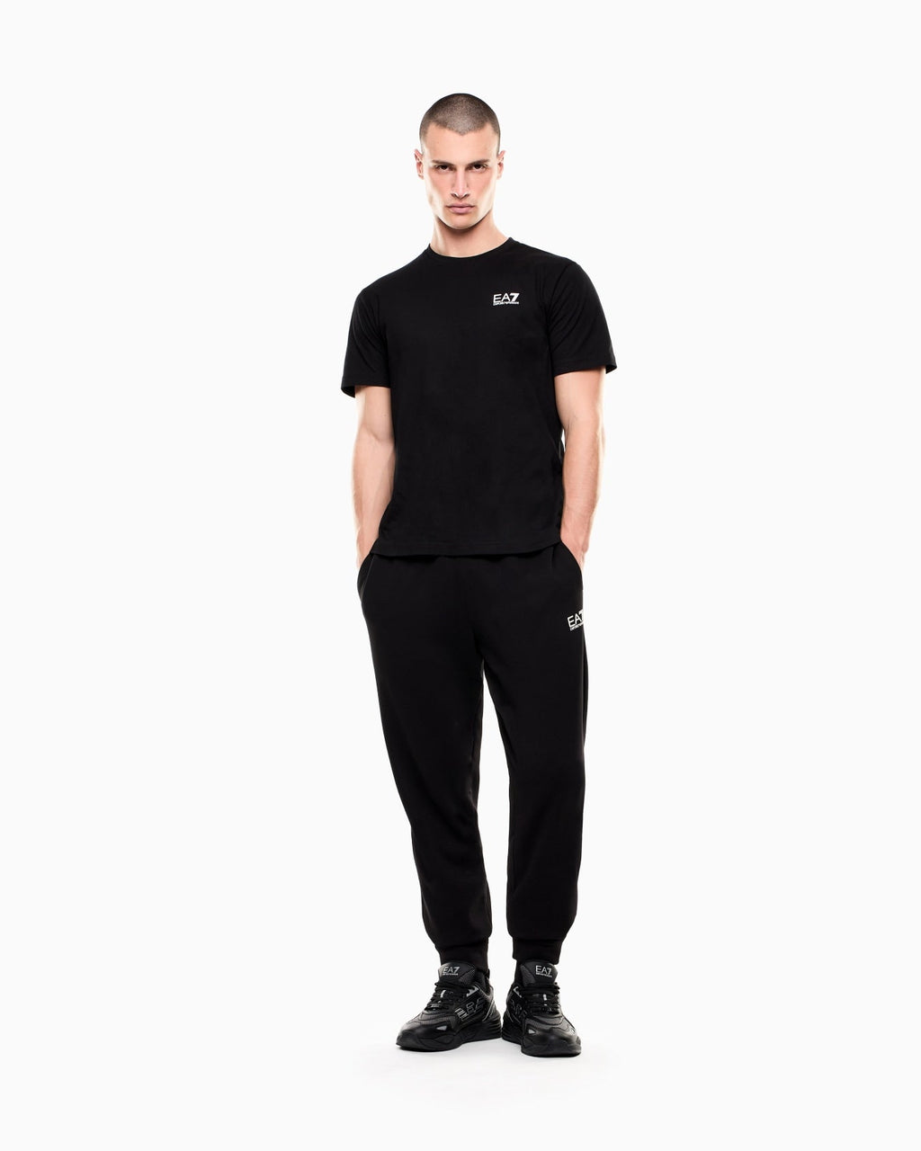 EA7 Emporio Armani T-shirt Uomo Nera Core Identity Cotone Pima 8NPT25 PJVPZ 1200