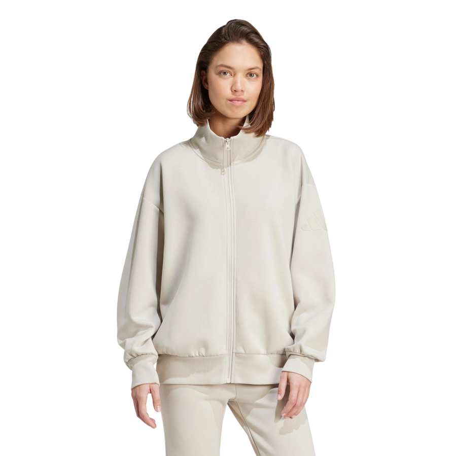 Adidas Felpa Donna Zip JV9904 Ampia Elegante - Beige
