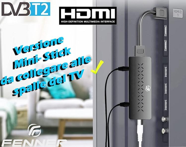 Fenner Fn-Gx3 Decoder Dongle Tv Stick Hd Mini Box Digitale Terrestre Dvb-T2/Hevc