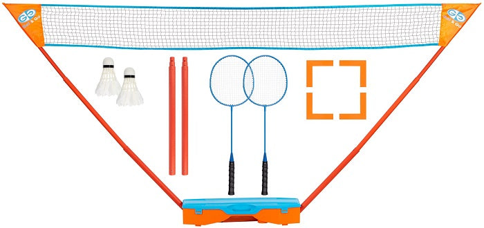 Get & Go Set Badminton Instant 65KC Blu Arancio Rete Racchette Volani