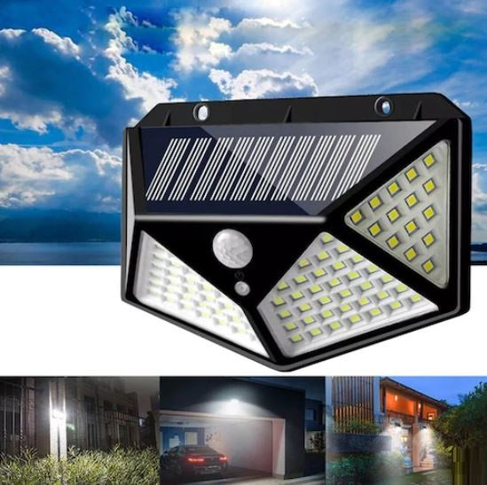 APPLIQUE 100 LED LAMPADA ESTERNO PANNELLO SOLARE SENSORE MOVIMENTO CREPUSCOLARE