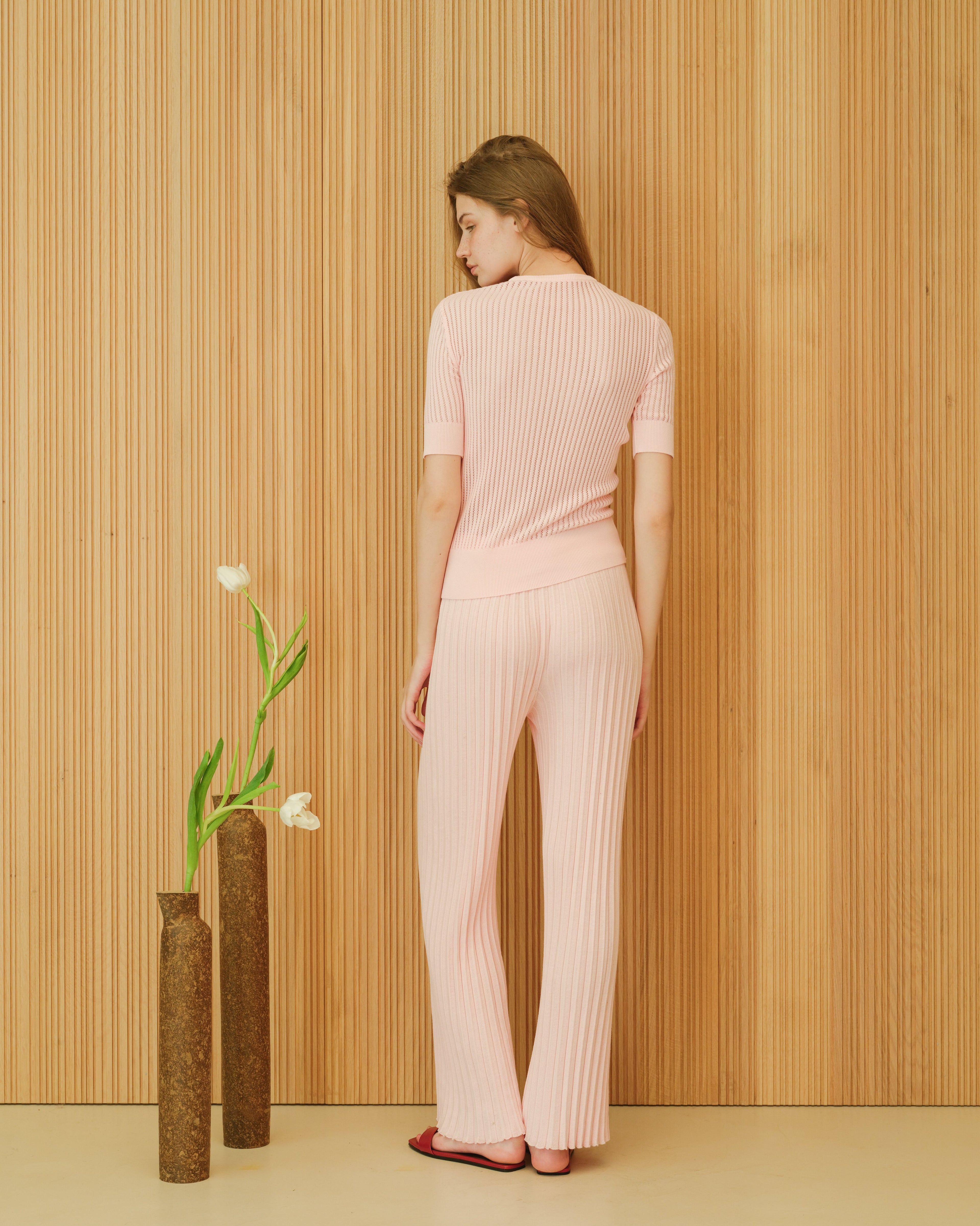 Fine Cotton T-shirt with Micro Pointelle