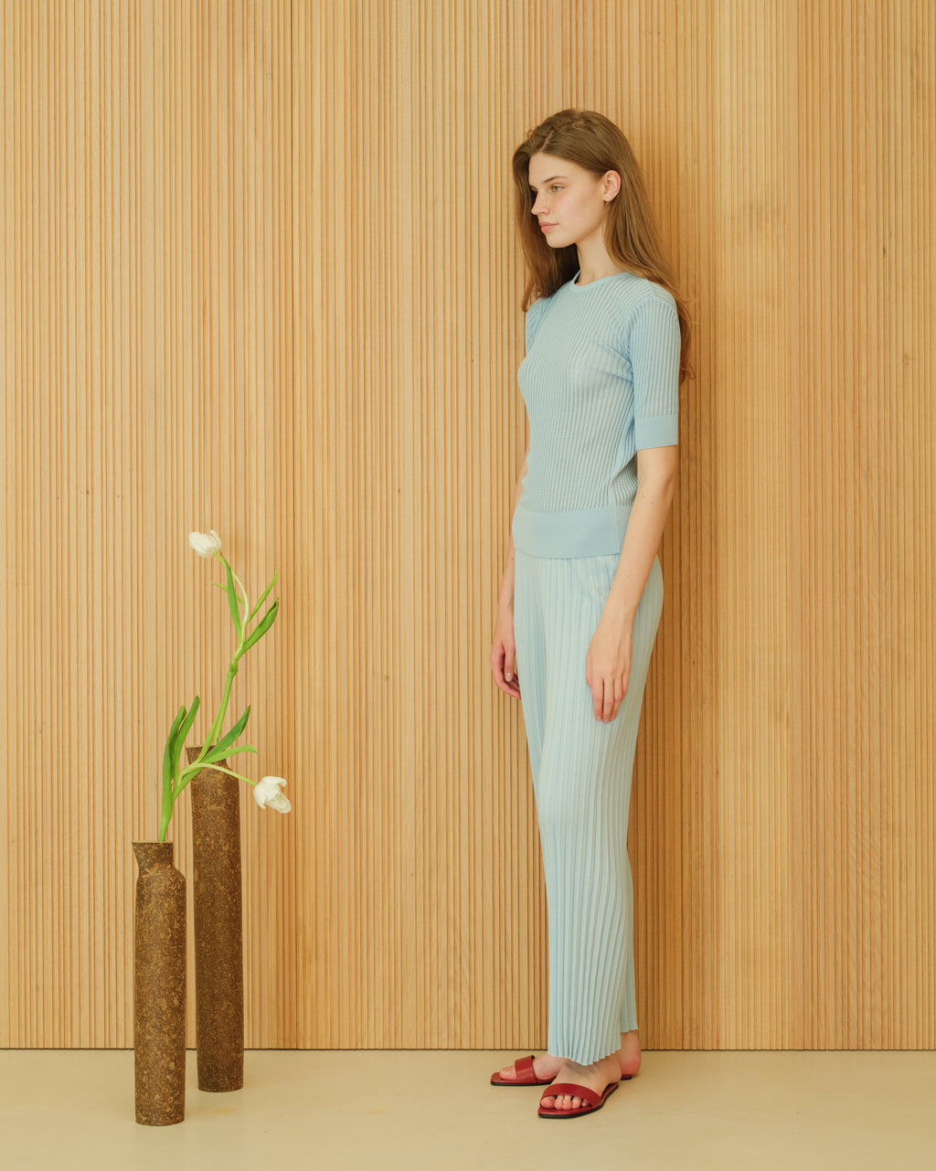 Fine Cotton T-shirt with Micro Pointelle