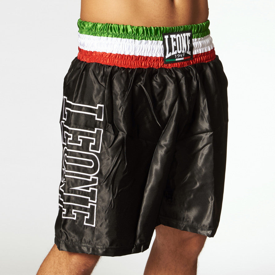 Leone Pantaloncino Boxe Satin Uomo AB733 Nero Cintura Tricolore