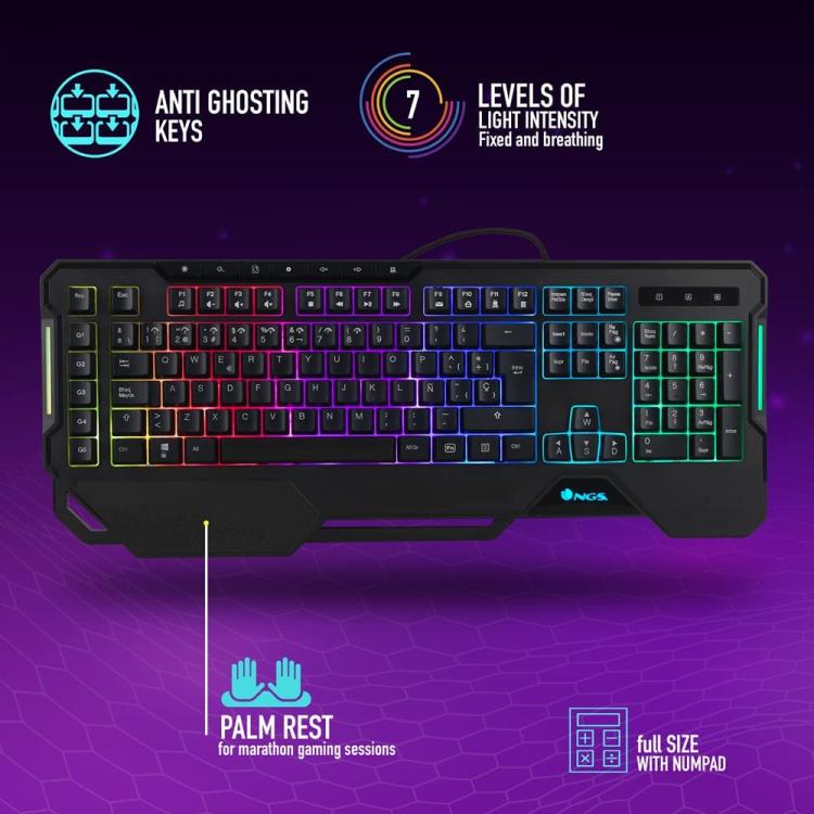 Ngs Tastiera Wired Gaming Rgb Led Programmabile Usb 5 Macro Con Piedini Gkx-450