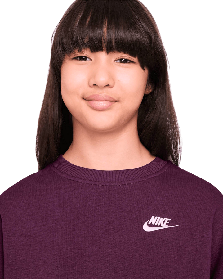 Nike Felpa Boxy a Girocollo Sportswear Club Fleece Bambina FZ9244-610 Rosa - Calda e Stile Oversize