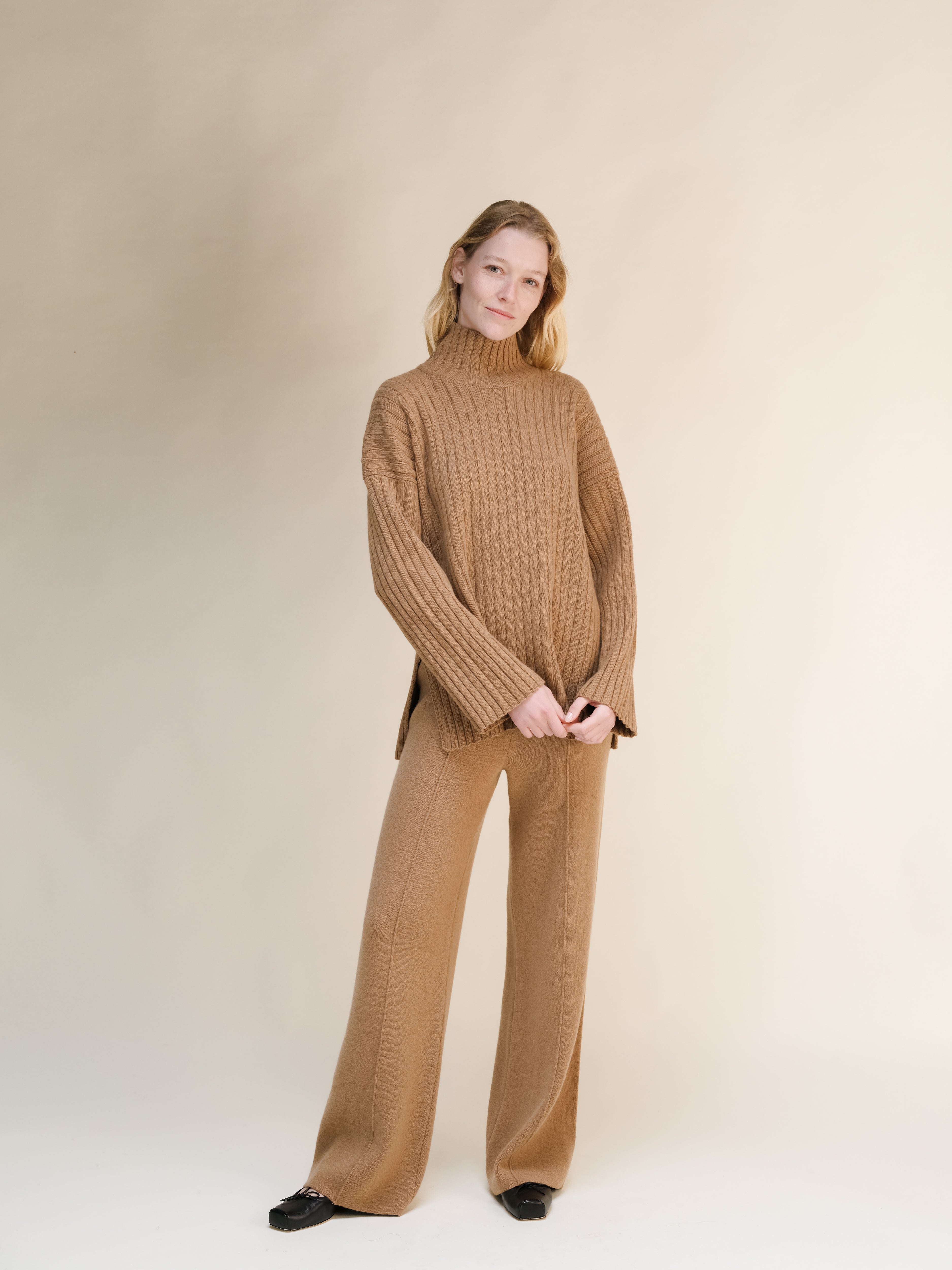 Cashmere Mix Ribbed High Neck with Lateral Slits
