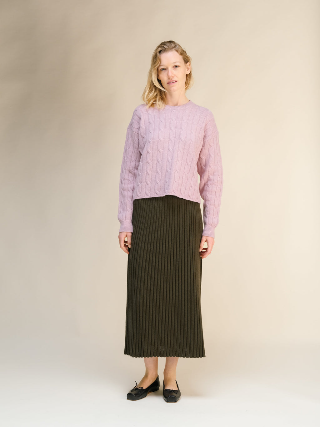 Cashmere Mix Cropped Cable Crewneck Sweater