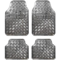 Set 4 Tappetini Tappeti Auto Universali Gomma Effetto Metallo Cromato (Argento)