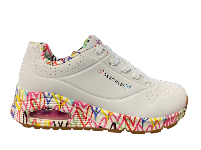 Skechers Uno Loving Love 155506 WHT Sneakers Donna Bianco Memory Foam