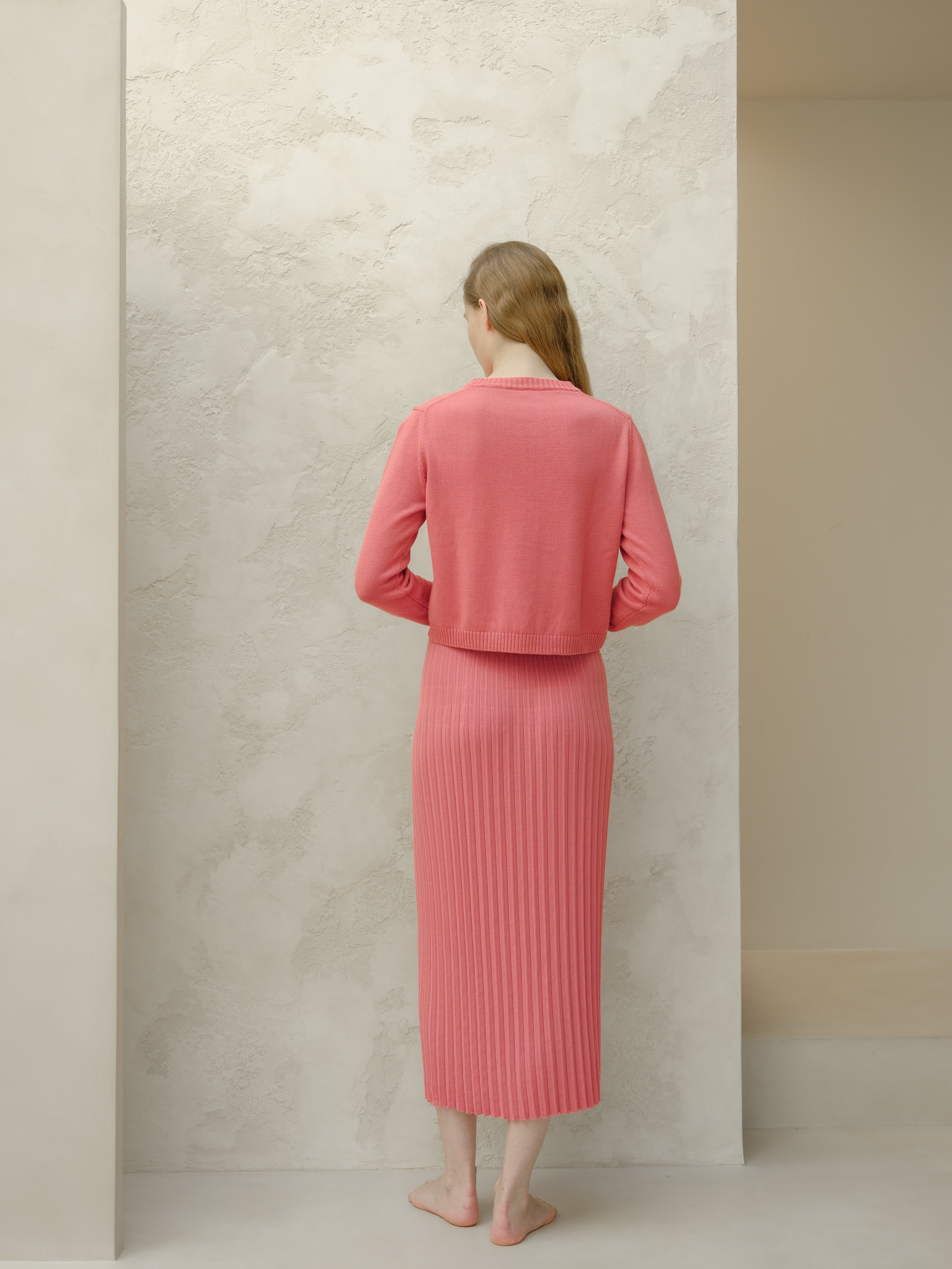 Fine Cotton Plissé Long Skirt (3D-Knit)
