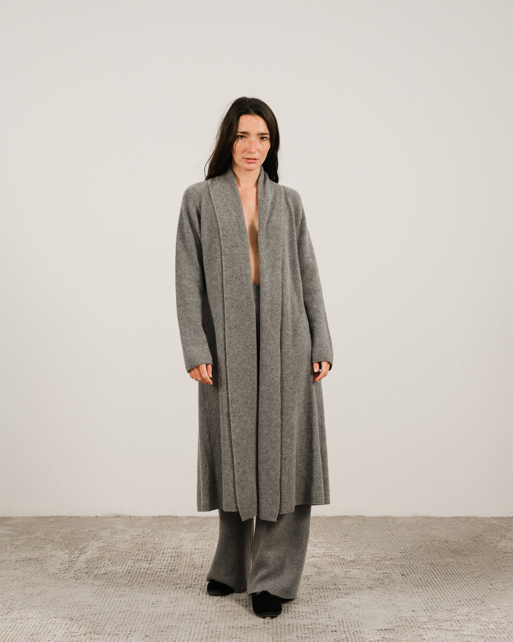 Cashmere Mix Shawl-Collar Maxi Ribbed Cardigan