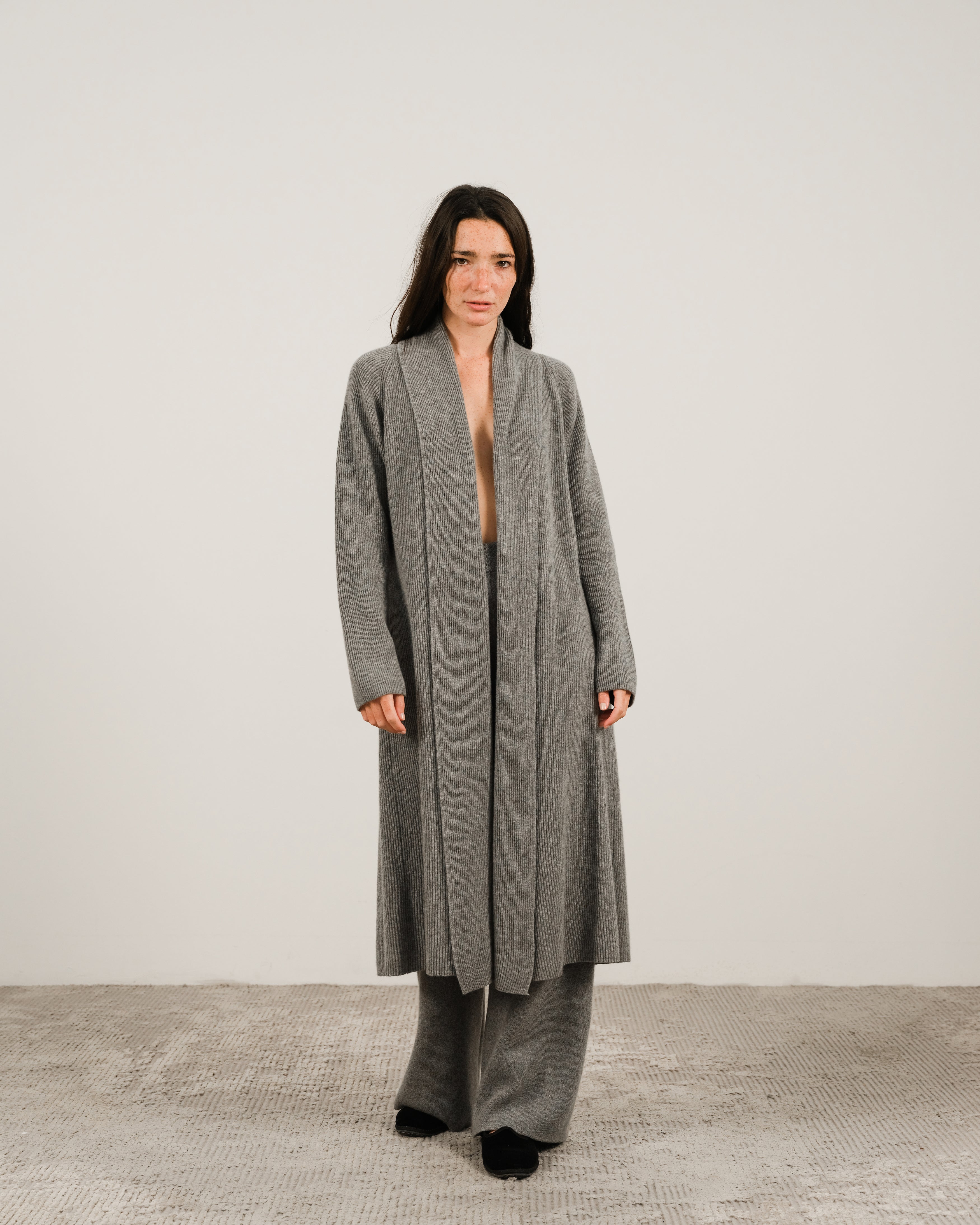 Cashmere Mix Shawl-Collar Maxi Ribbed Cardigan