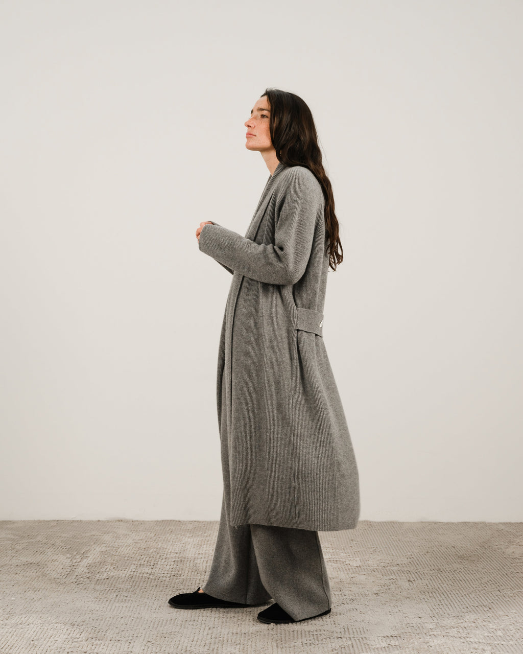Cashmere Mix Shawl-Collar Maxi Ribbed Cardigan