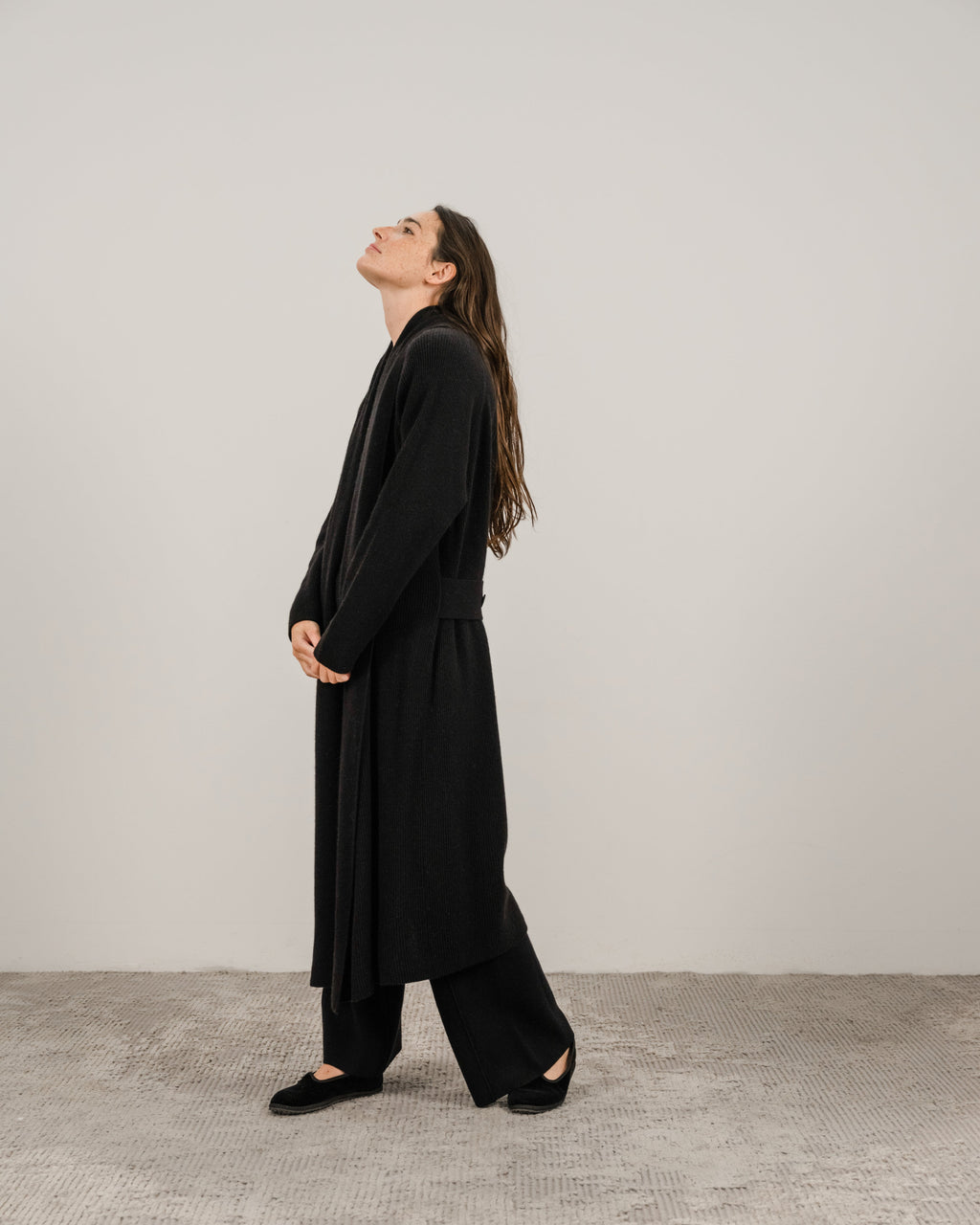 Cashmere Mix Shawl-Collar Maxi Ribbed Cardigan