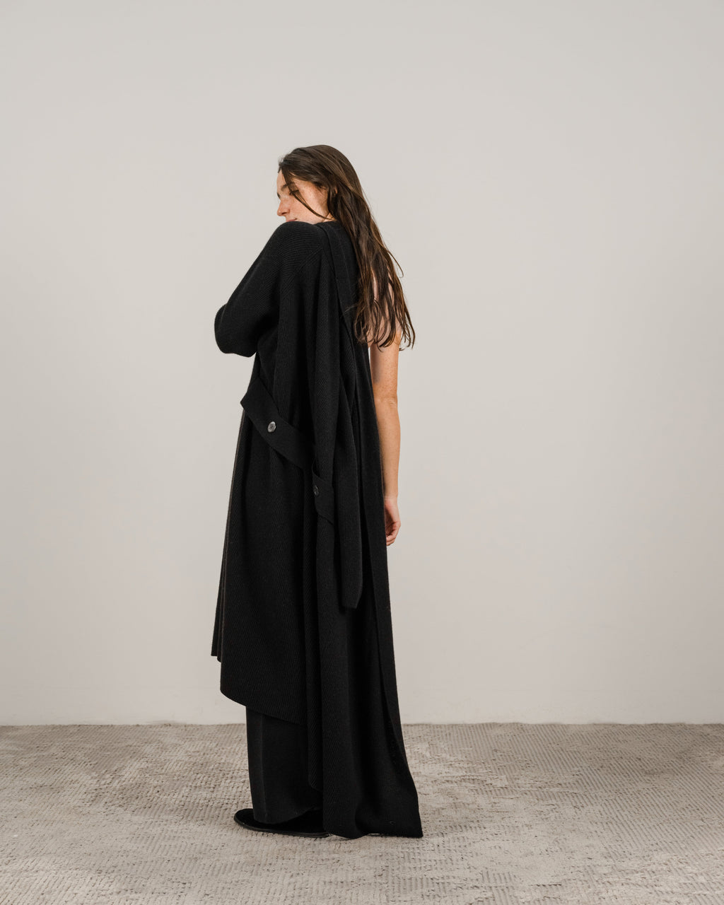 Cashmere Mix Shawl-Collar Maxi Ribbed Cardigan