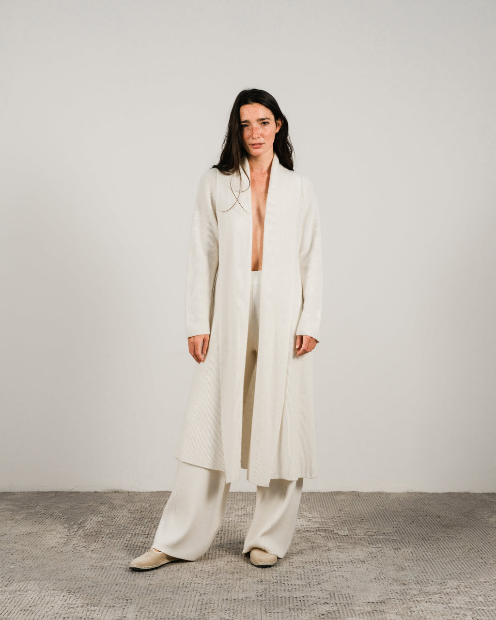 Cashmere Mix Shawl-Collar Maxi Ribbed Cardigan