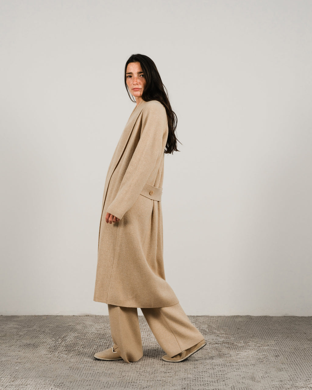 Cashmere Mix Shawl-Collar Maxi Ribbed Cardigan