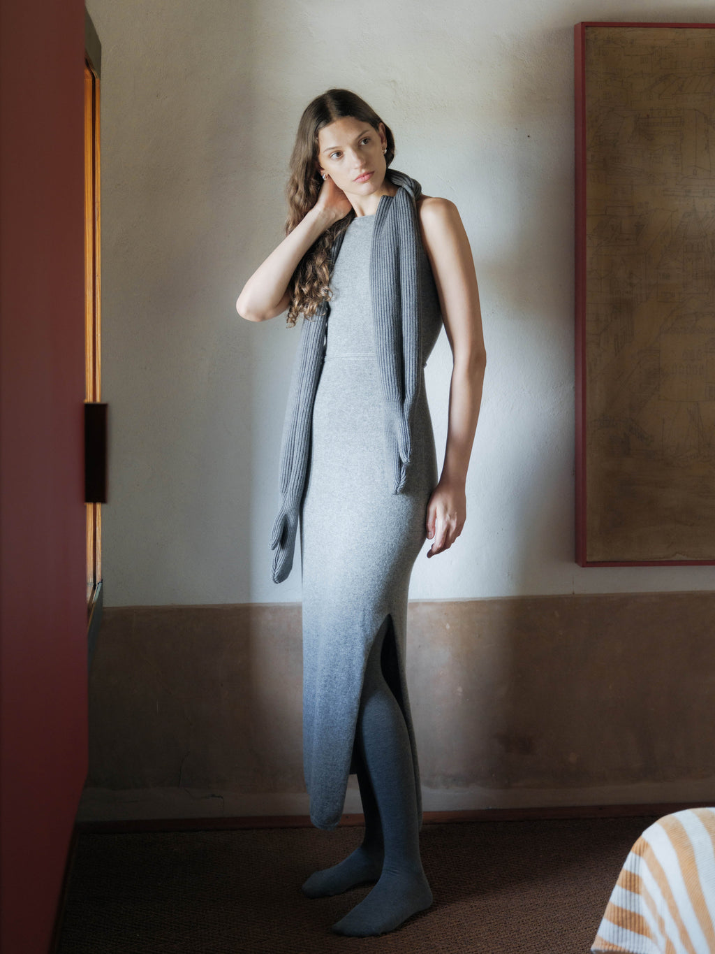 Cashmere Mix Boat Neck Sleeveless Dress (3D-Knit)