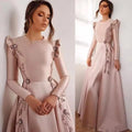 2025 Ruffles Long Sleeves Satin a Line Evening Dresses Lace Applique Beaded a Line Prom Dresses plus Size Gowns