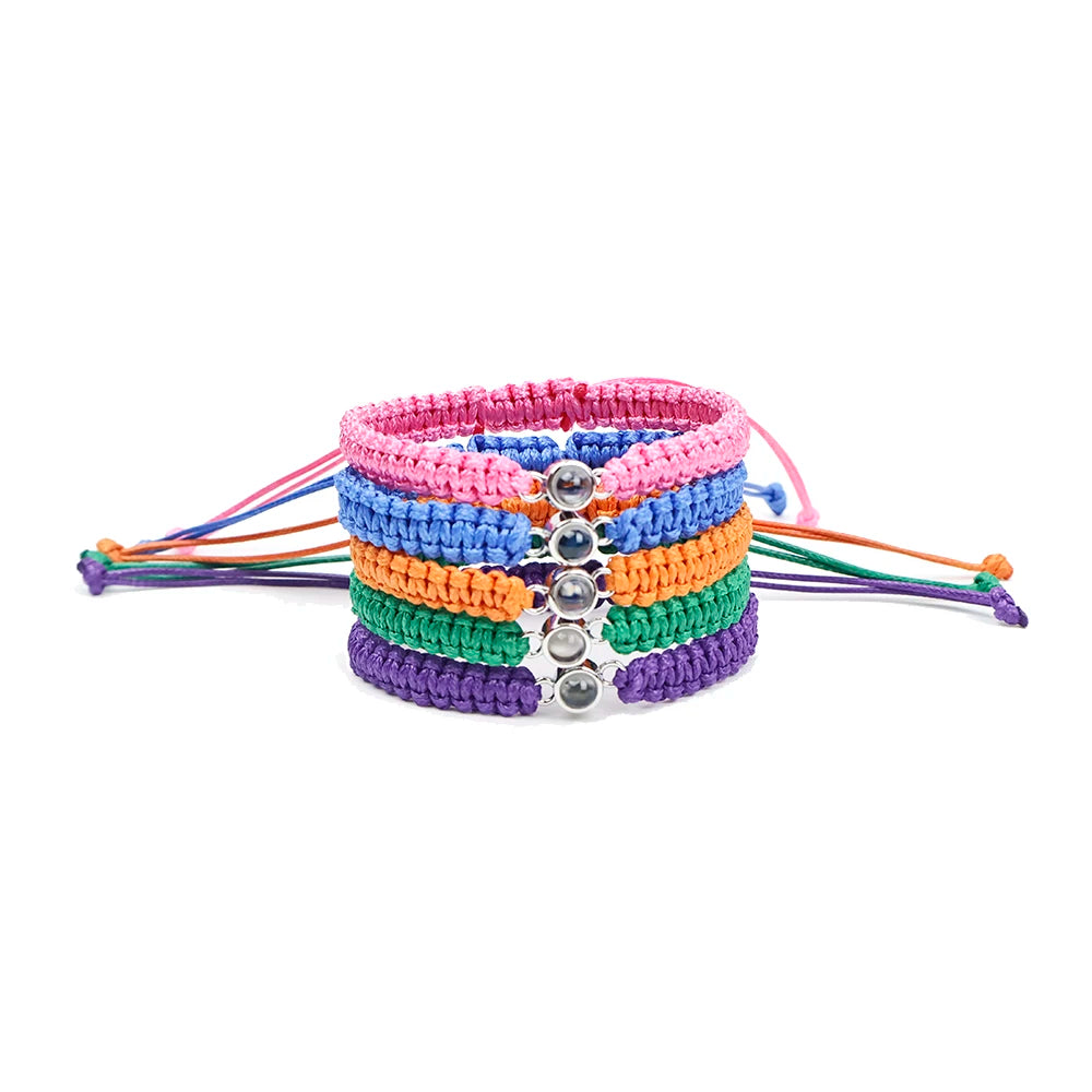 Custom Color Picture Projection Bracelet Copper Pendant Hand Woven Rope 2025 New Romantic Christmas Gifts Girlfriend Mom