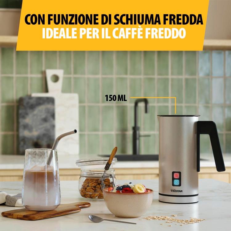 Tristar Montalatte Elettrico Cappuccinatore Schiumatore Latte Caldo/Freddo Inox