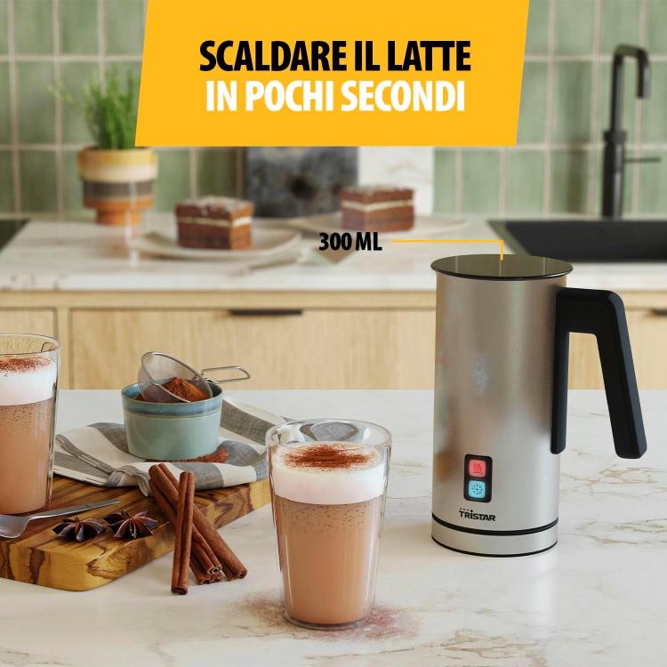 Tristar Montalatte Elettrico Cappuccinatore Schiumatore Latte Caldo/Freddo Inox