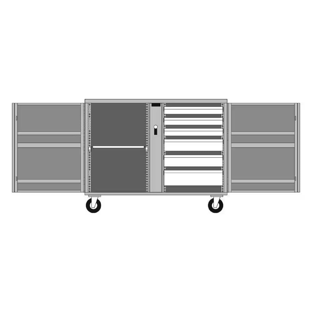 Jobox 49 In. W X 27 In. D Heavy Duty Steel, 6 Drawer and 1 Shelf Rolling Workbench Cabinet with 6 In. Casters