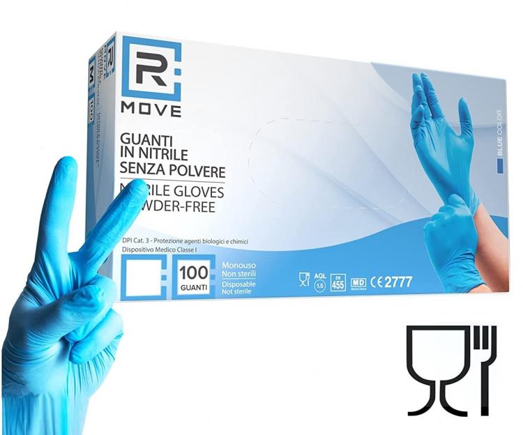 100 Guanti Monouso In Nitrile Blu Senza Polvere/Lattice Uso Medico E Alimenti XL