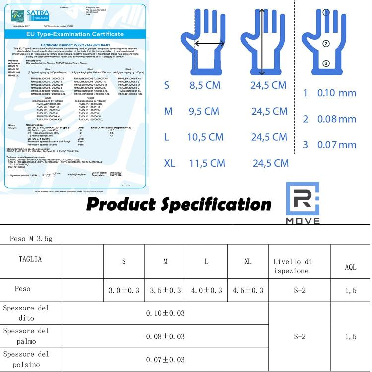 100 Guanti Monouso In Nitrile Blu Senza Polvere/Lattice Uso Medico E Alimenti S