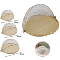 Set 3Pz Coprivivande A Rete Con Vassoio Fatto A Mano In Bambù Da 30Cm-35Cm-42Cm