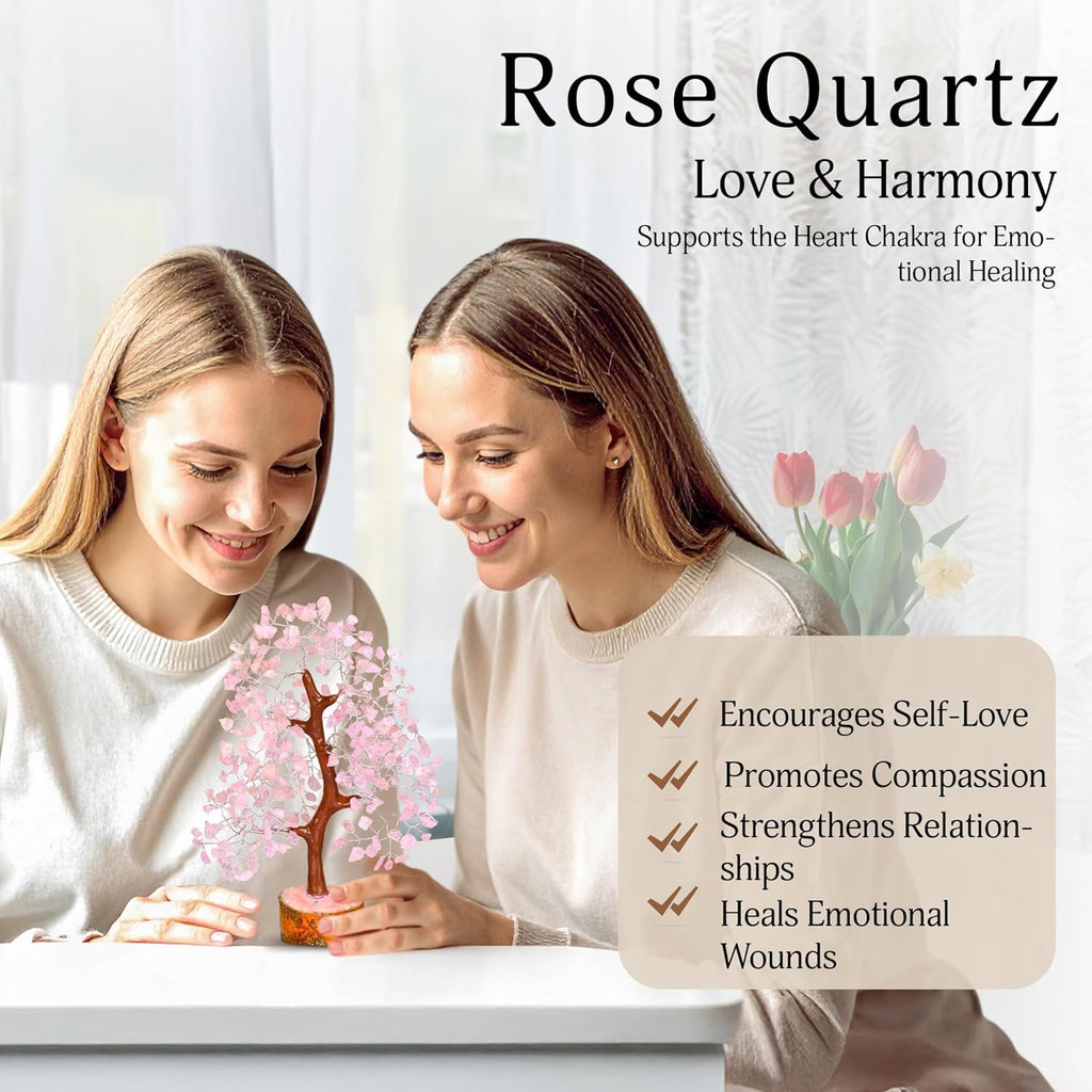 Rose Quartz Crystal Tree - Bonsai Tree of Life - Pink Room Decor - Desk Decorations for Women Office - Gemstones and Crystals - Stones and Crystals
