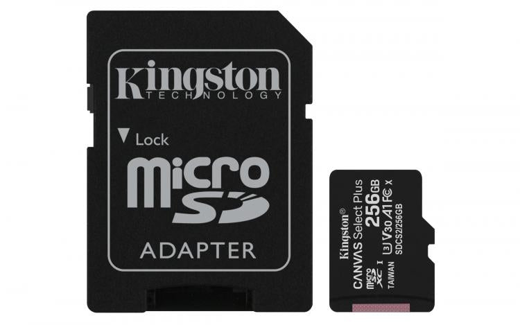 Kingston Micro Sd 256Gb + Adattatore Canvas Plus Sdcs2 Classe 10 100Mb/S