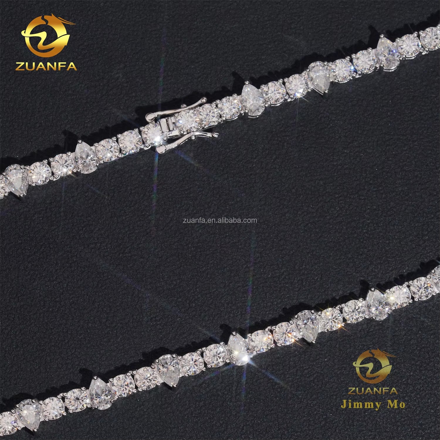 New Design Unique Elegant Style Claw Setting 4Mm Upside down 925 Solid Silver Rhodium Plated VVS Moissanite Pear Tennis Chain