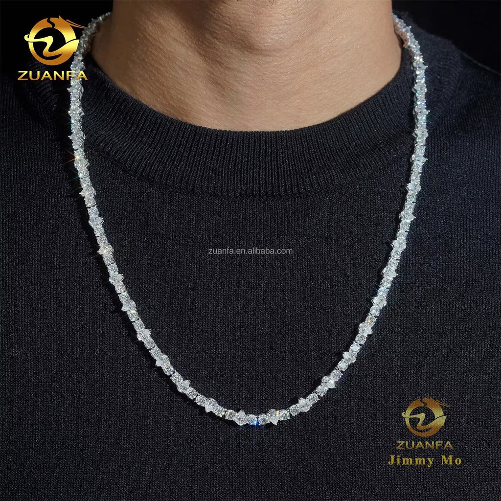 New Design Unique Elegant Style Claw Setting 4Mm Upside down 925 Solid Silver Rhodium Plated VVS Moissanite Pear Tennis Chain