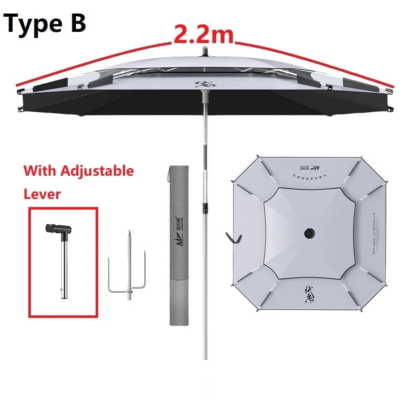 2.2-2.4M New Fishing Parasol Innovatively Octagonal Fishing Umbrella Stainless Steel Rod Beach Large Parasol Backyard Umbrella