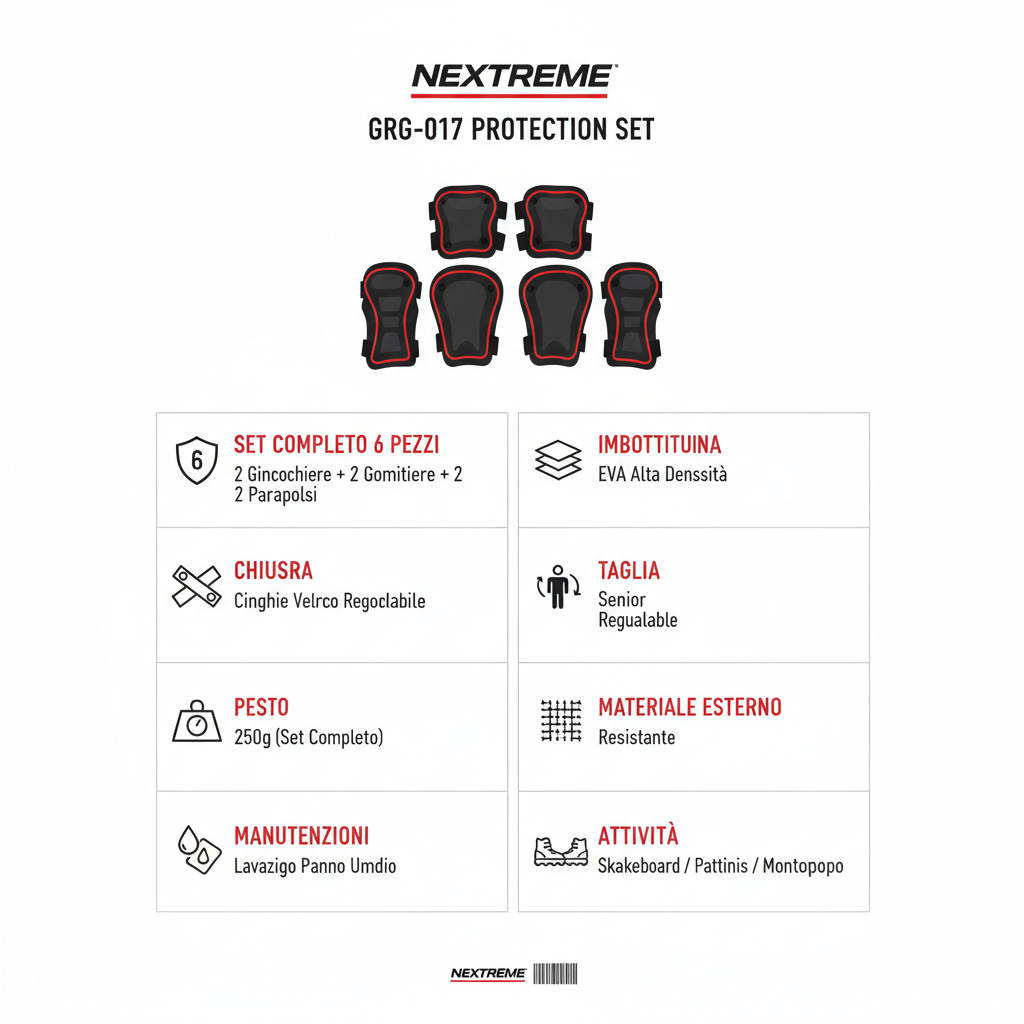 Nextreme Set Protezioni Senior GRG-017 Ginocchiere Gomitiere Parapolsi