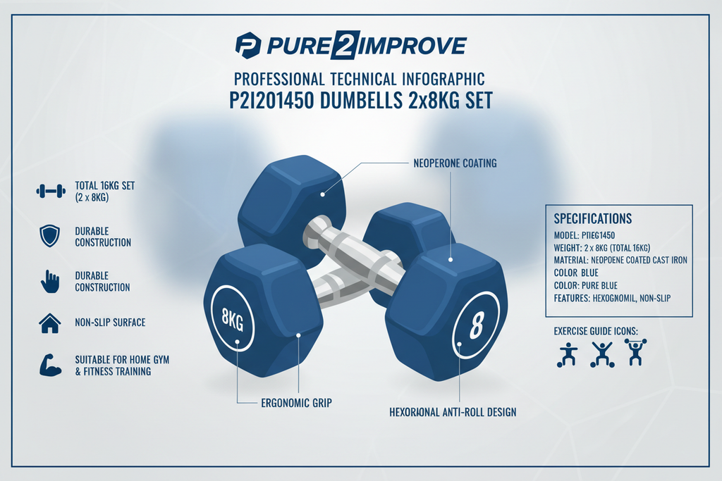 Manubri Pure 2Improve 2x8Kg P2I201450 Coppia Pesi Neoprene Blu Professionale