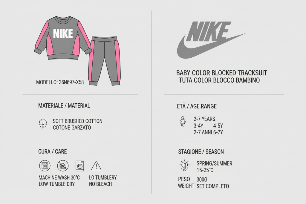 Nike Tuta Baby Color Blocked 36N697-X58 Grigio Rosa