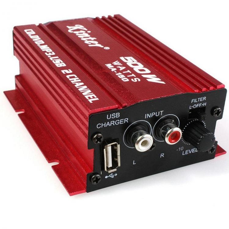 Mini Amplificatore Stereo A 2 Canali Auto 500W 12V Usb Sd Mp3 Fm Impianto Audio