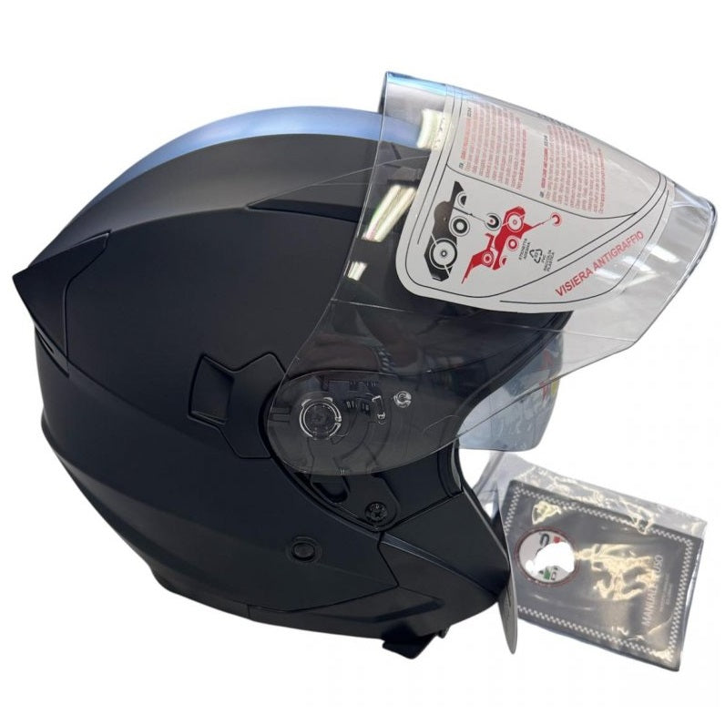Casco Jet (Max) Moto Scooter Omologato Doppia Visiera Removibile (Nero Matt M)
