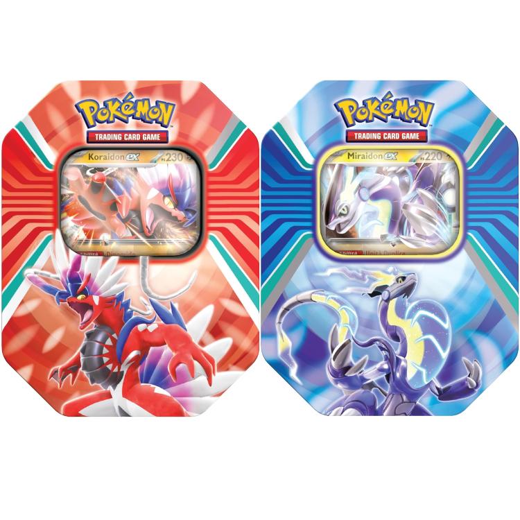 Pokemon Tin: "Leggende Di Paldea" Tcg Gcc Gioco Carte Koraidon/Miraidon (Random)