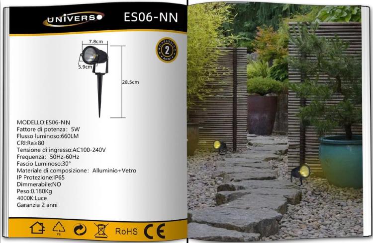 Faretto Led 5W Da Esterno Con Picchetto Giardino Staffa Parete Proiettore 4000K