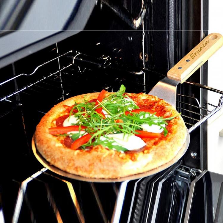 Spatola Per Pizza Manico Di Legno Pala Rotondo Paletta Acciaio Forno 49X30.5Cm