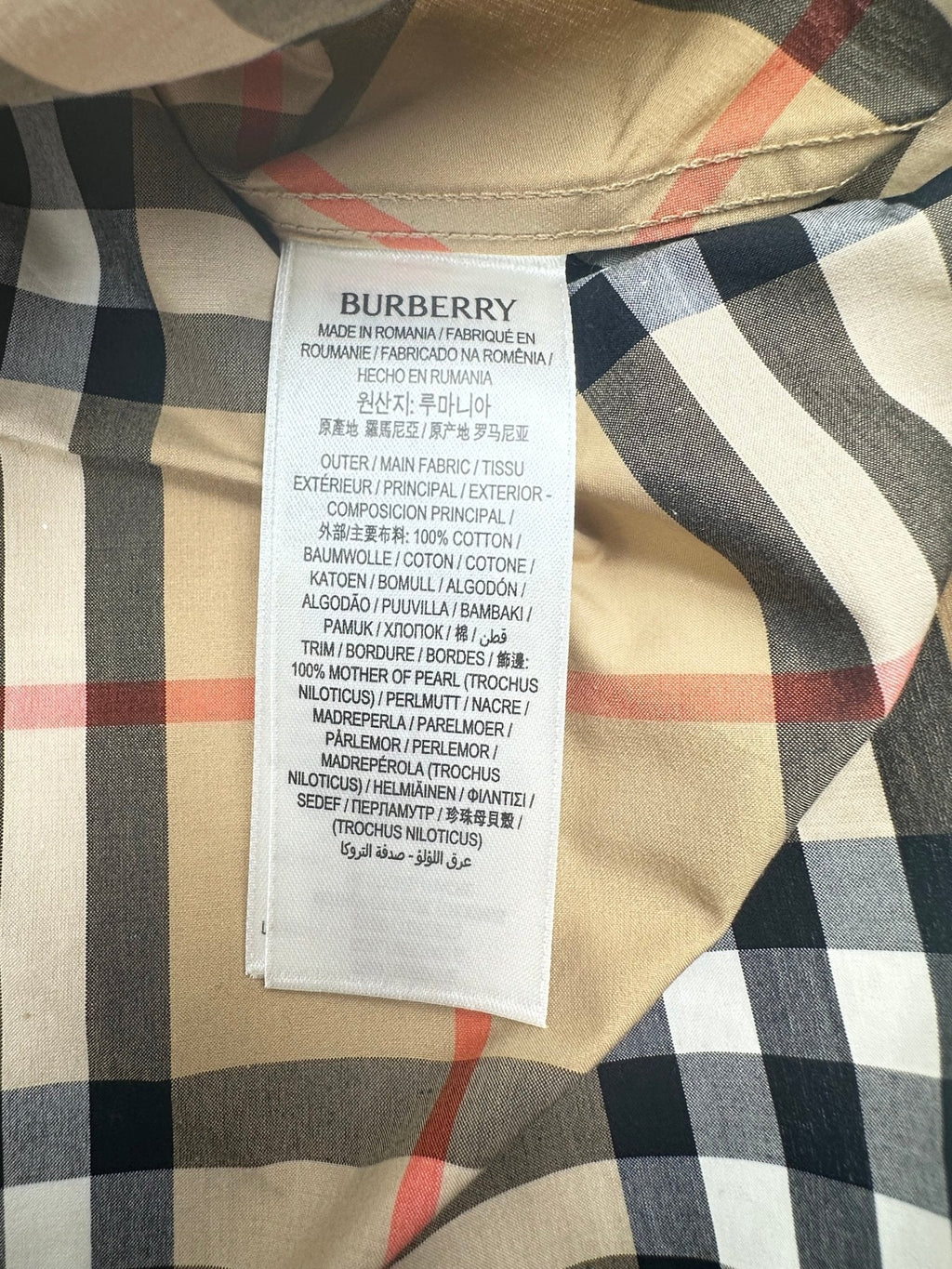 Burberry Camicia Check Cotton Beige – Taglia L – Nuova con Cartellino