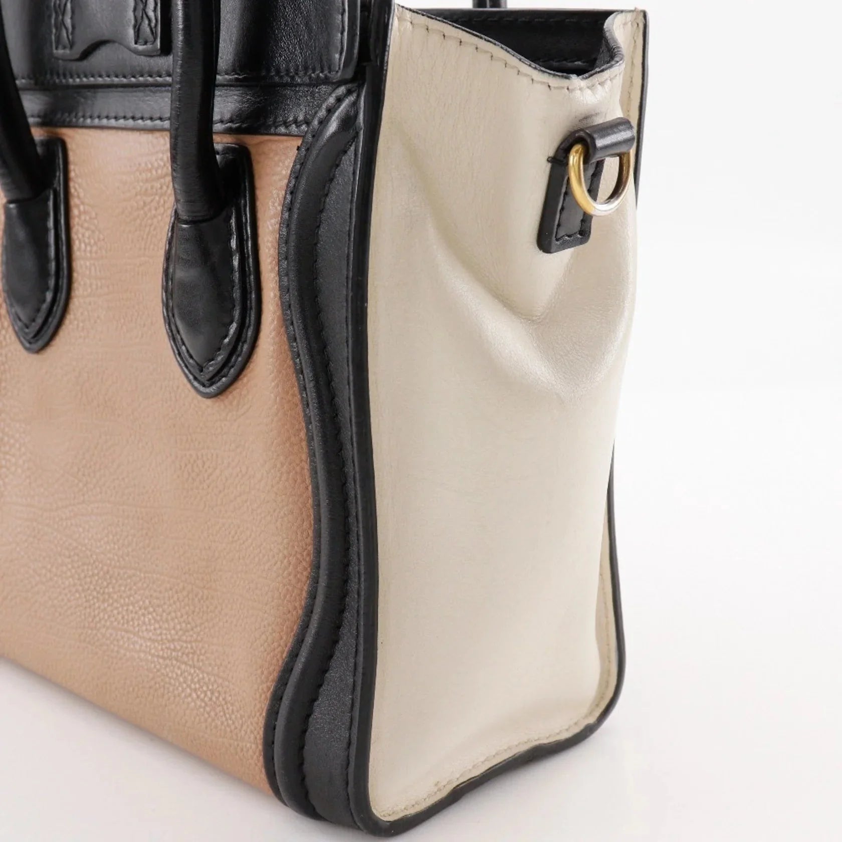 Céline Nano Luggage in Pelle Tricolore – Nero, Marrone e Bianco Sporco