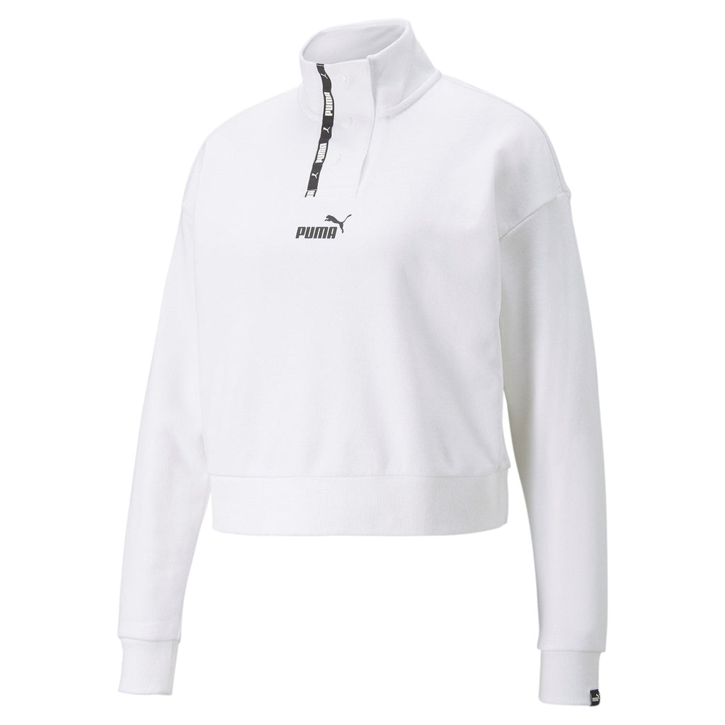Puma felpa da donna con mezza abbottonatura Power Tape Crew 847124-02 bianco