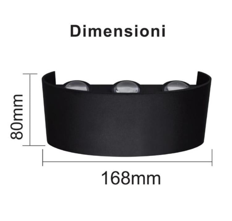 APPLIQUE PARETE LED NERO 18W LUCE FREDDA 6500K INT/ESTERNO UP&DOWN IMPERMEABILE